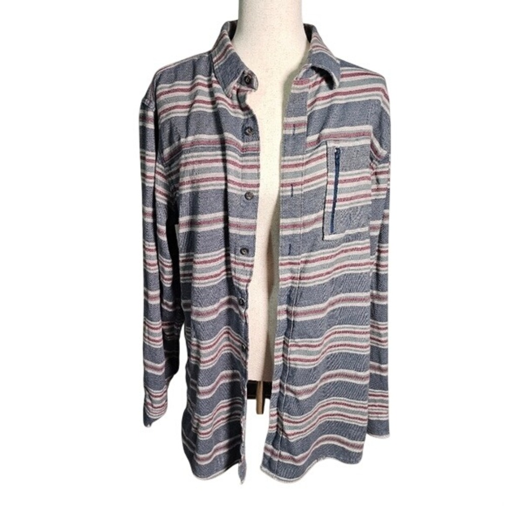 Ascend Men's Striped Button-Up Organic Cotton Jacket Shacket Shirt Large Tall